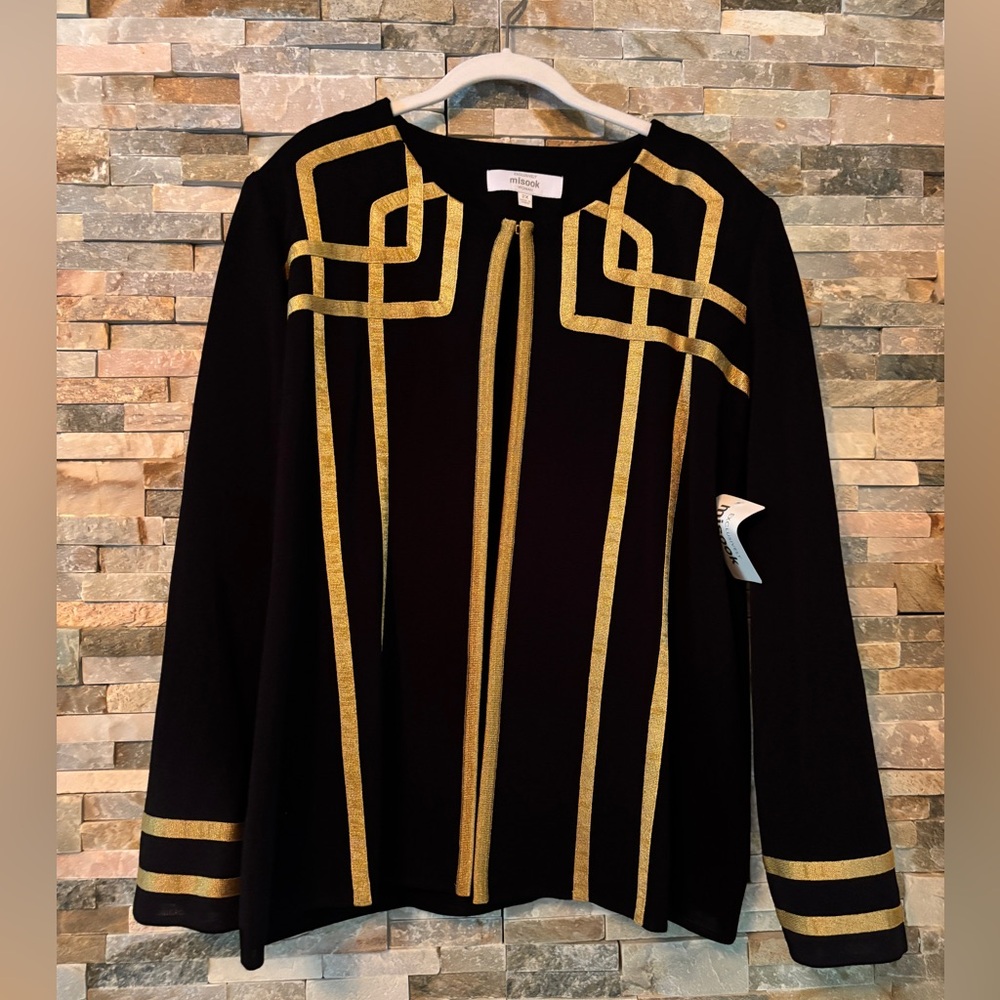 Misook Black Jacket with Gold Accents